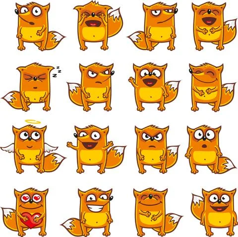 16 smiley foxes individually grouped for easy copy-n-paste. Stock Illustration