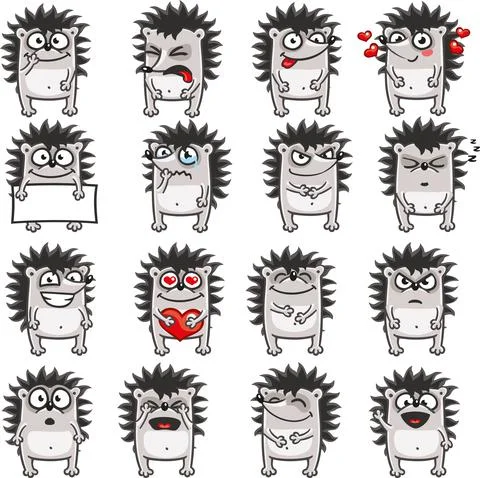 16 smiley hedgehogs Stock Illustration