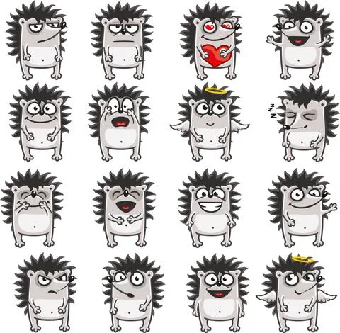 16 smiley hedgehogs  Stock Illustration
