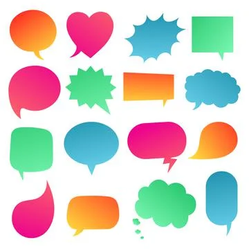 16 Speech bubbles flat style design halftone shape without texts hand drawn Stock Illustration
