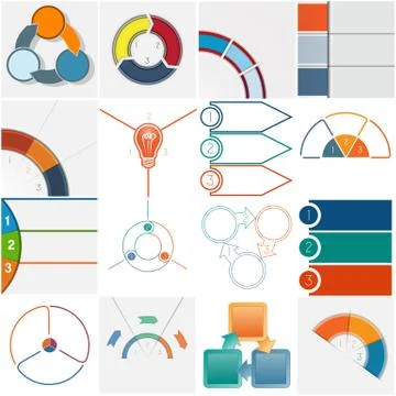 16 templates Infographics cyclic processes three positions Stock Illustration