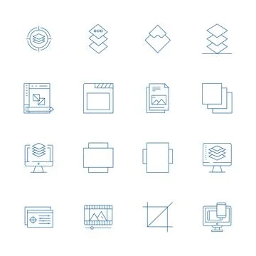 16 Thin Line Editable Vector Icons crafted for Overlay 256x256 applications Stock Illustration