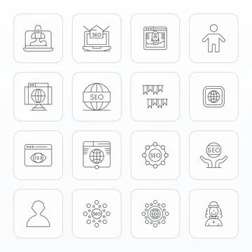 16 Thin Line Editable Vectors for Online Presence Theme Ilustración de archivo