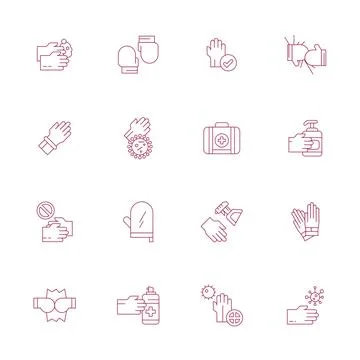 16 Thin Line Pixel Aligned Vector Icons crafted for Gloves High Resolution .. Stock Illustration
