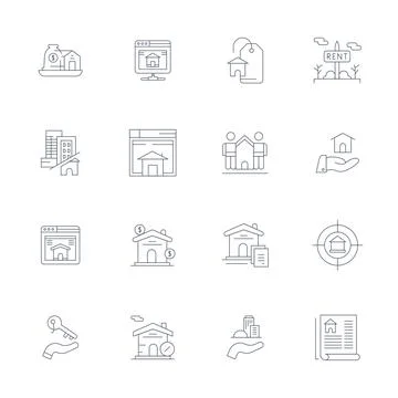 16 Thin Line PIXEL Perfect Vector Icons crafted for Rent 128x128 applications Stock Illustration