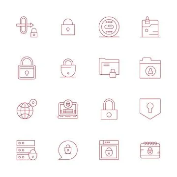 16 Thin Line Vector Icons for Locked in crisp 64x64 Grid Fitted resolution Stock Illustration