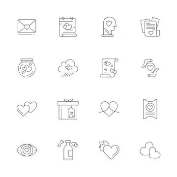 16 Thin Line Vector Icons designed for Heartfelt in High Resolution Detail .. Stock Illustration