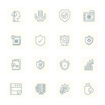 16 Thin Outline Grid Fitted Vector Icons crafted for Integrity 128x128 appl.. Stock Illustration
