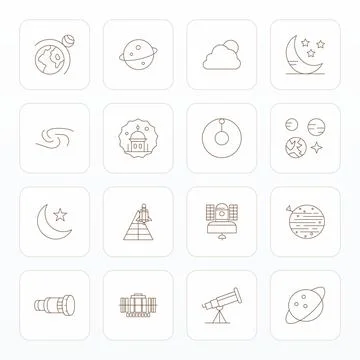 16 Vector Icons for Astronomical featuring 64x64 PIXEL Perfect Thin Line Gr.. Stock Illustration