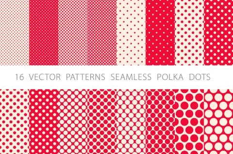 16 VECTOR PATTERNS SEAMLESS POLKA DOTS set red background Stock Illustration