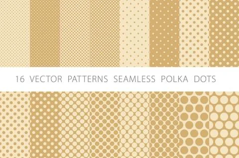 16 VECTOR PATTERNS SEAMLESS POLKA DOTS set beige background Stock Illustration