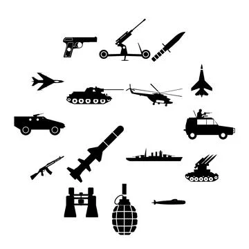16 weapon simple icons set Stock Illustration