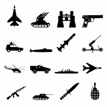 16 weapon simple icons set Stock Illustration