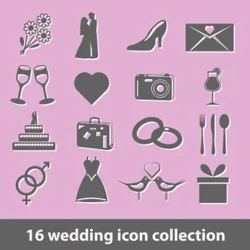 16 wedding icon collection Stock Illustration