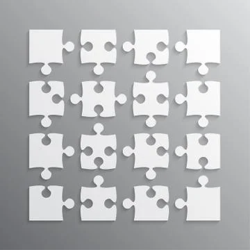 16 White Vector Puzzle Pieces JigSaw. Puzzle. Stock Illustration