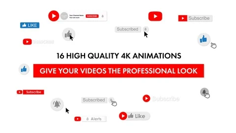 16 x YouTube Subscribe/Like/Bell animations & Customizable Channel animation Stock After Effects