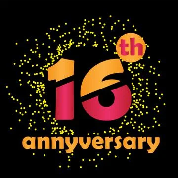 16 Year Anniversary Vector Template Design Illustration - Vector Stock Illustration