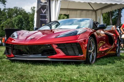 DIEDERSDORF,  GERMANY  -  AUGUST  21,  2021:  The  sports  car  Chevrolet  Corvette  (C8)  Z51  SLT.  The  exhibition  of  "US  Car  Classics". xkwx america,  american,  new,  modern,  auto,  automobile,  automotive,  car,  classic,  design,  diedersdorf,  exhibition,  germany,  machine,  model,  style,  transport,  transportation,  us,  usa,  vehicle,  Chevrolet,  Corvette,  C8,  eighth  generation,  GM,  General  Motors,  Z51,  SLT,  2-door,  retractable  hardtop,  convertible