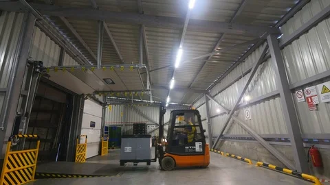 16.10.2018 - Chernivtsi, Ukraine. Loading work forklift truck. electric forklift Stock Footage 96535692