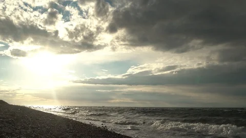 1620. Sea Waves and Clouds Near Sunset 4K Stock Footage 88729584