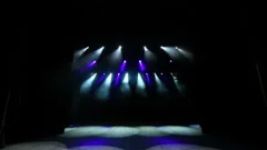 Free stage with lights, lighting devices, smoke fog.