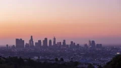 A timelapse of sunrise overlooking Downtown Los Angeles taken from the