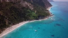 Turquoise Sea of Porto Katsiki Beach on the Mediterranean island Lefkada, Greece