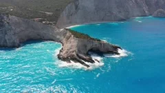 Aerial view of exotic turquoise sea of Porto Katsiki beach at Lefkada Greece