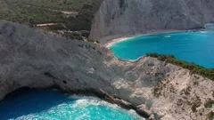 Aerial view of exotic turquoise sea of Porto Katsiki beach at Lefkada Greece