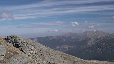 1652. High Peaks and Clouds Pan 4K Stock Footage 88731754