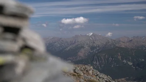 1658. View on Mountain Peaks behind Rocks 4K Video stock 88732358