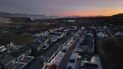 Incredible Sunset Aerial at Bringhurst in Bluffdale Utah, Establishing