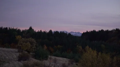 1673. View on Mountain Range from the Woods 4K Stock Footage 88733215