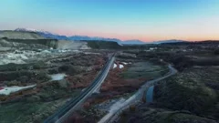 Beautiful Aerial View of Jordan River and Railway in Bluffdale Utah, Truck