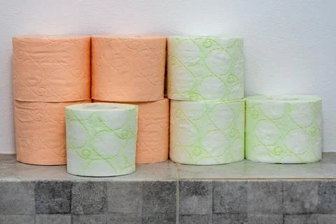Rows of toilet paper. soft hygienic paper. Hygiene Concept. Different ...