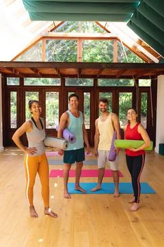 Portrait of happy multiracial male and female friends with exercise mats in yoga studio. healthy lifestyle and fitness. xkwx Four People, Young Adult, Woman, Female, Mixed-Race, Man, Male, Caucasian, Mid Adult, People, Portrait, Happy Multiracial, Male Female, Friend, Exercise Mat, Yoga Studio, Healthy Lifestyle, Fitness, Exercise, Workout, Fit, Athlete, Training, Young, Sport, Active, Gym, Adult, Athletic, Person, Attractive, Face, Lifestyle, Body, Happy, Pretty, Smile, Cute, Multiracial, Mat, Yoga, Studio, Healthy