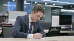 Businessman having Disappointment while Writing on Paper