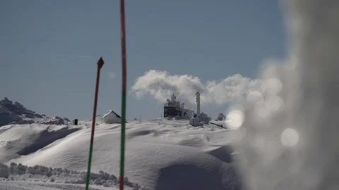 1696. View on Mountain Tower in the Snow 4K Stock Footage 88735311