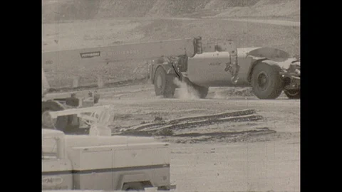 16mm excavator drives on mining site Video stock 129856595