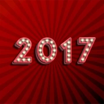 '17 3D text for the new year with lightbulbs glowing, vector illustration Stock Illustration