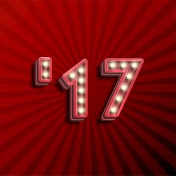 '17 3D text for the new year with lightbulbs glowing, vector illustration Illustrazione stock