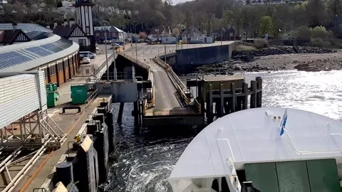 17 April 2024 CalMac MV Argyle leaving Wemyss Bay pier, Scotland Stock Footage 272909253