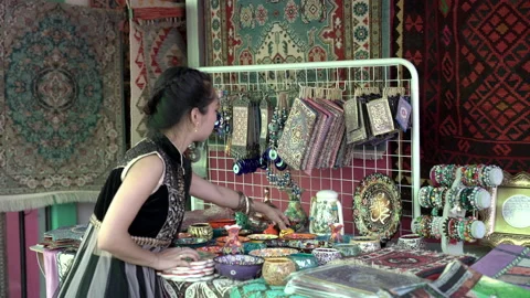 17 Asian gril playing while shopping Stock Footage 132420953