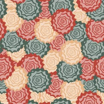 17 Seamless repeating pattern red green and yellow flowers 库存插图