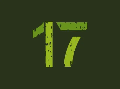 17 vector number made of grungy, grunge texture. Rubber stamp imprint style.  Illustrazione stock