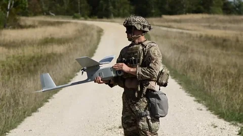 173rd Airborne Brigade Combat Team throw unmanned aerial vehicle - 2018 Stock Footage 100849157