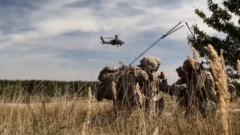 173rd Airborne Brigade Combat Team conduct Exercise Saber Junction 18 - 2018 Stock Footage 100849344
