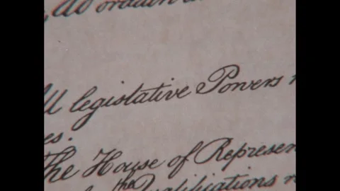 1780s: Pages of the U.S. Constitution. Tables, desks, items inside Independence Stock Footage 250999194