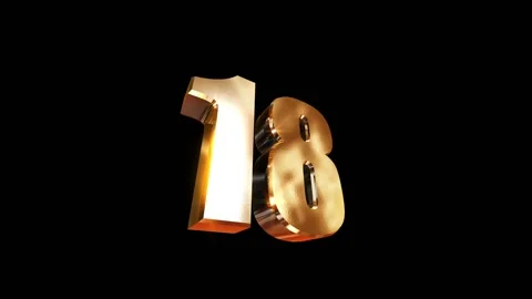 18, 3d golgen text number on black background Video stock 127600759
