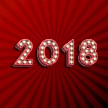 '18 3D text for the new year with lightbulbs glowing, vector illustration Illustrazione stock